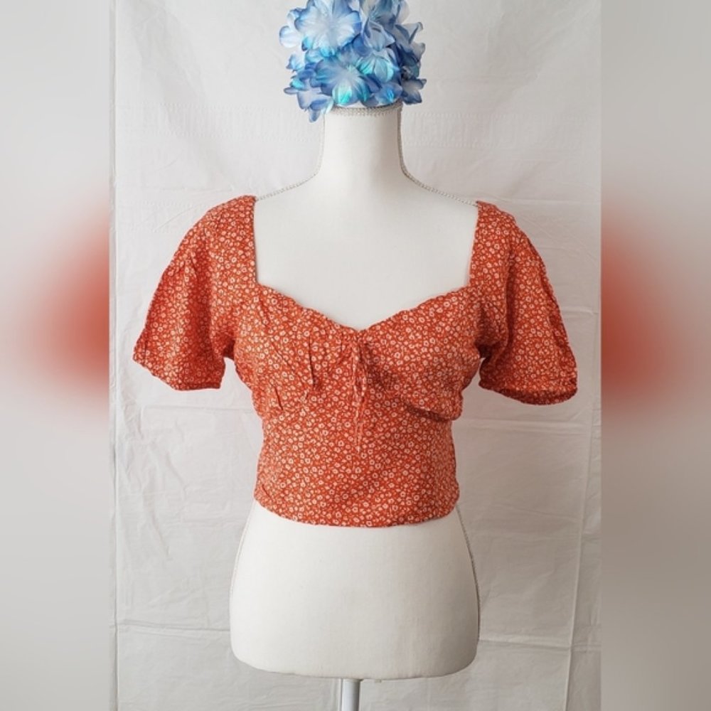 DEREK HEART Twist Front Top With Smocked Waist and Lace Up Back